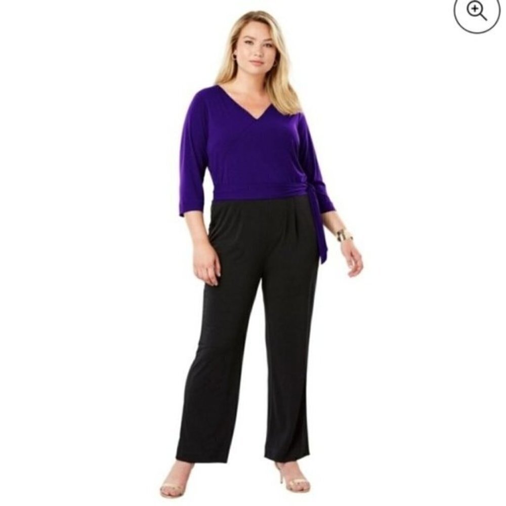 Jessica London Purple & Black Stretch Knit Colorblock Jumpsuit Size 18W